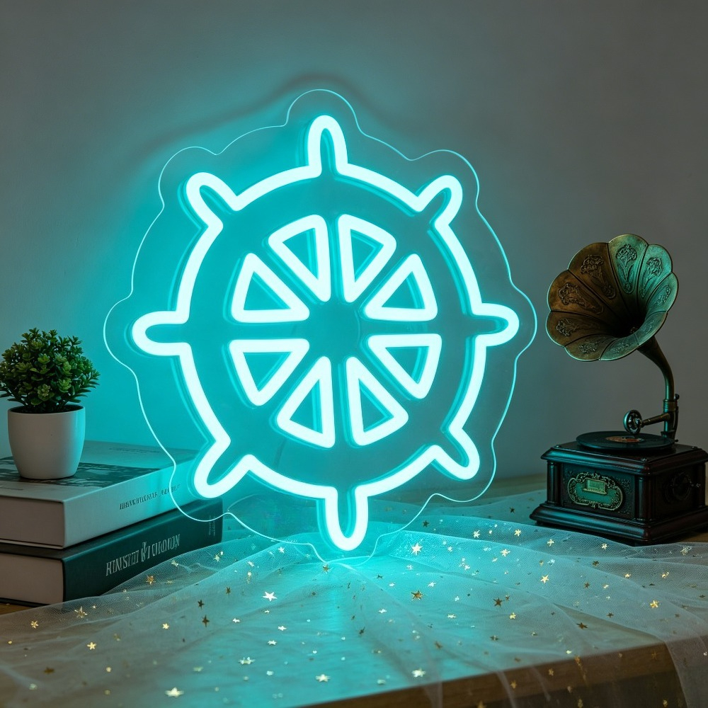 Ship Wheel LED Neon Sign Nauti - đánh giá và giá Desk Setup Gifts