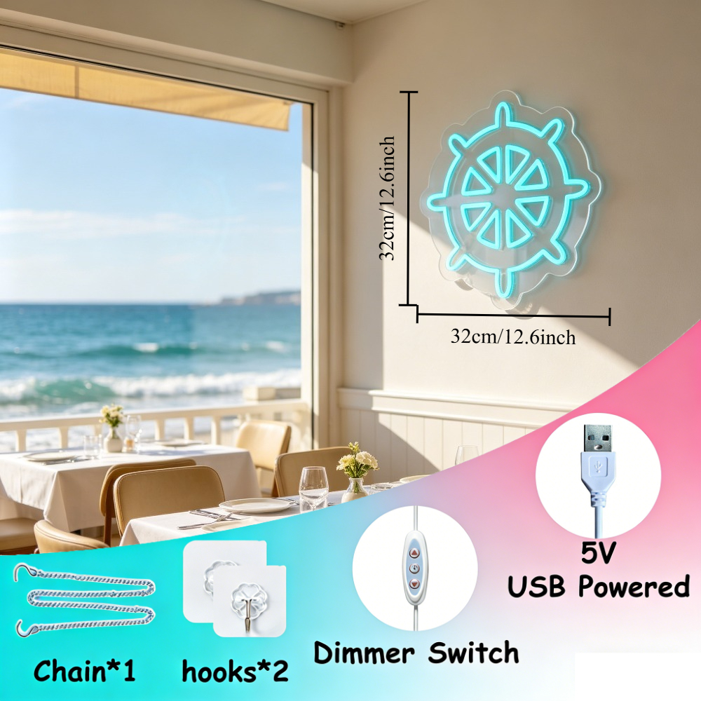 Ship Wheel LED Neon Sign Nauti - đánh giá và giá Desk Setup Gifts