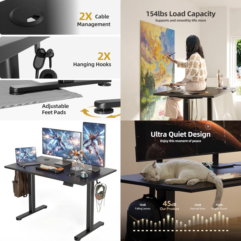 Adjustable Height Electric Des - đánh giá và giá Desk Setup Black And Wood