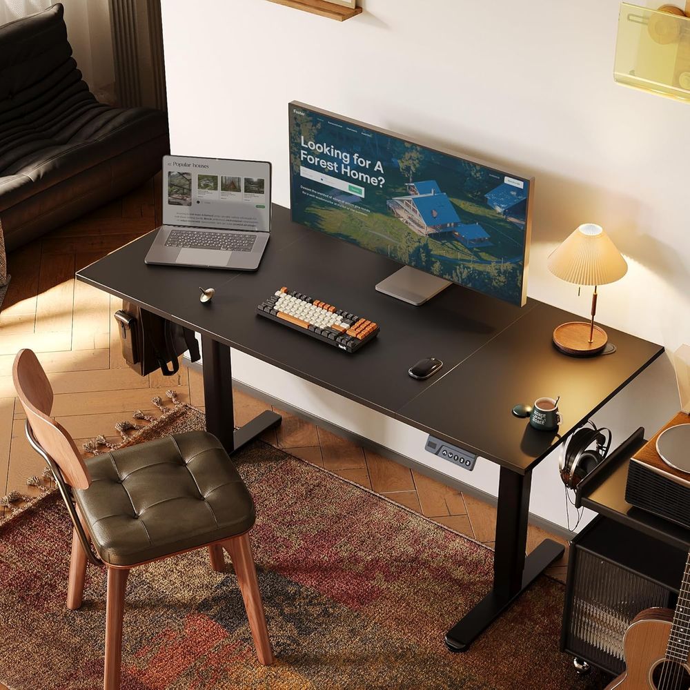 Adjustable Height Electric Des - đánh giá và giá Desk Setup Black And Wood
