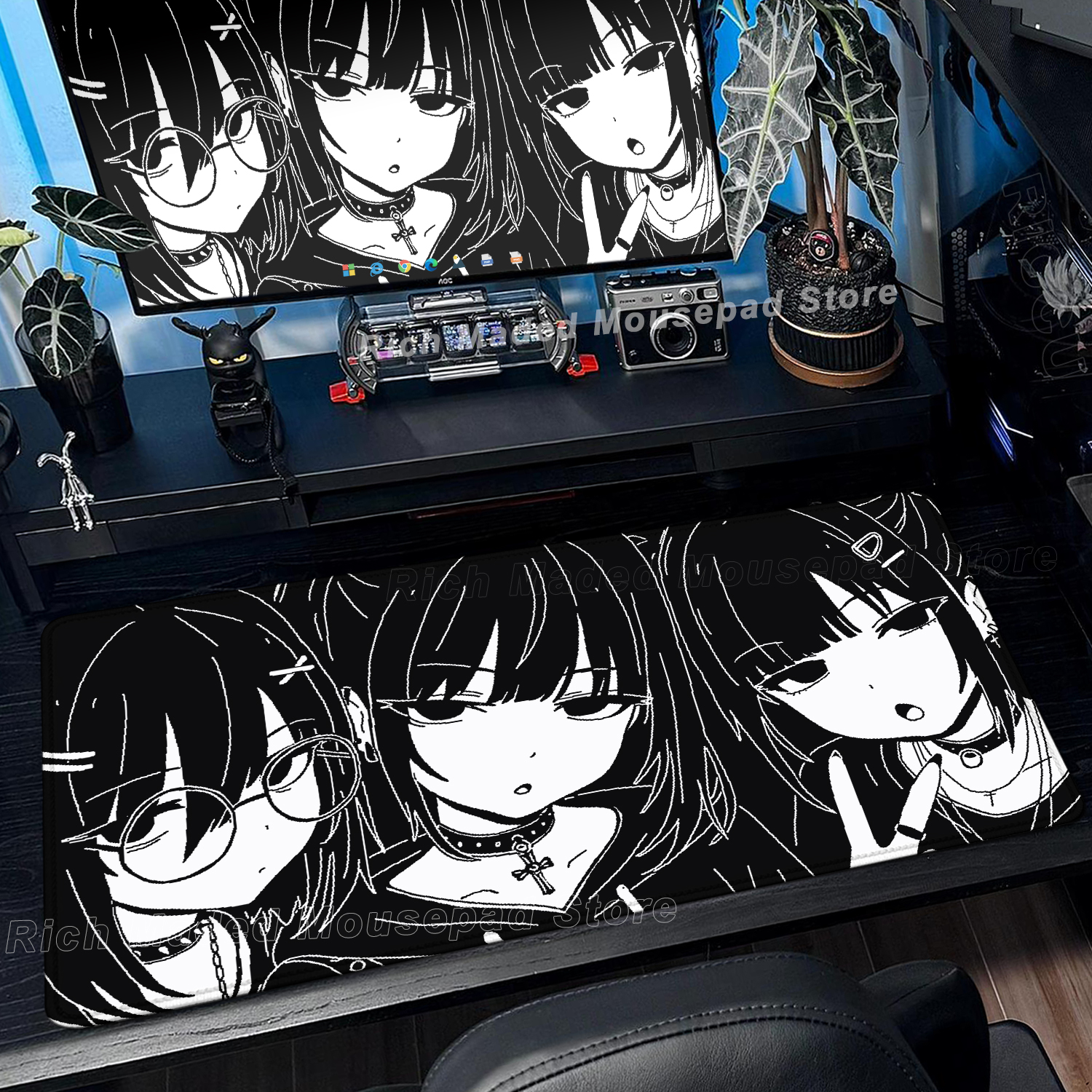 Black White Anime Girl Mouse P - đánh giá và giá Desk Setup Anime