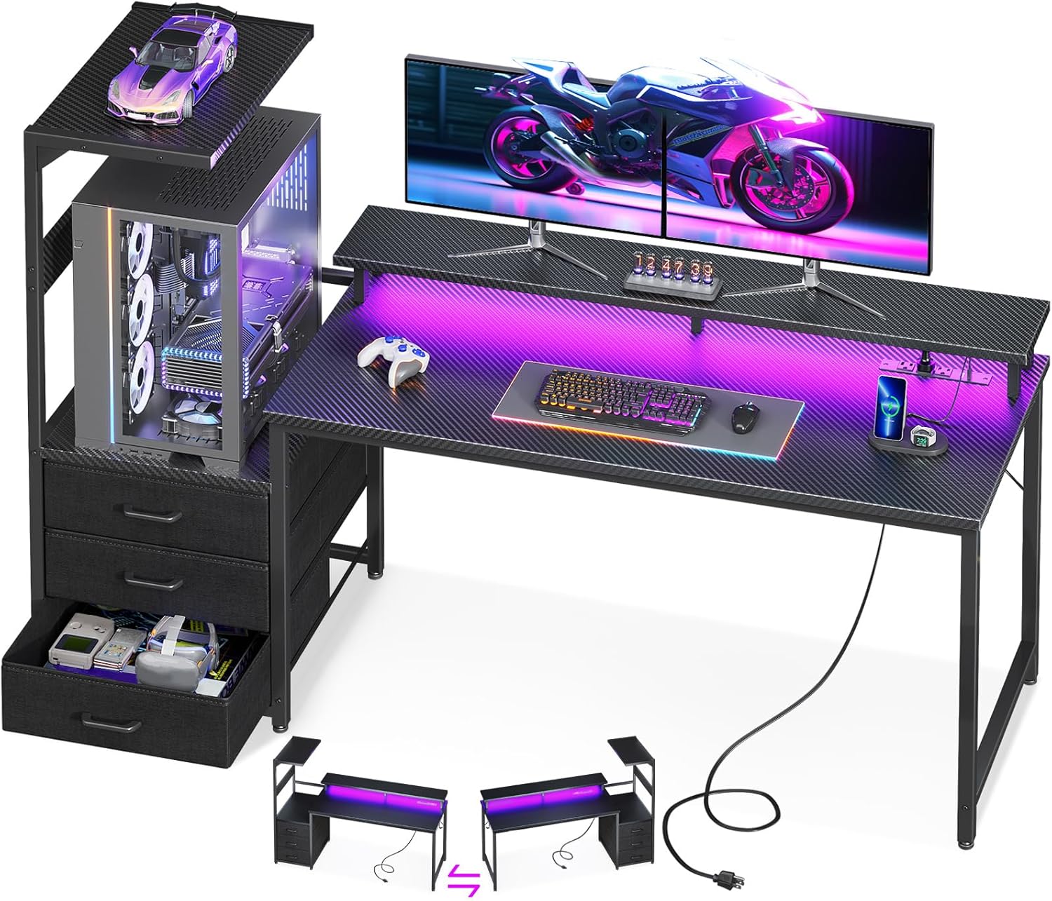 63 Inch Gaming Desk with PC Di - đánh giá và giá Desk Setup Black And Wood