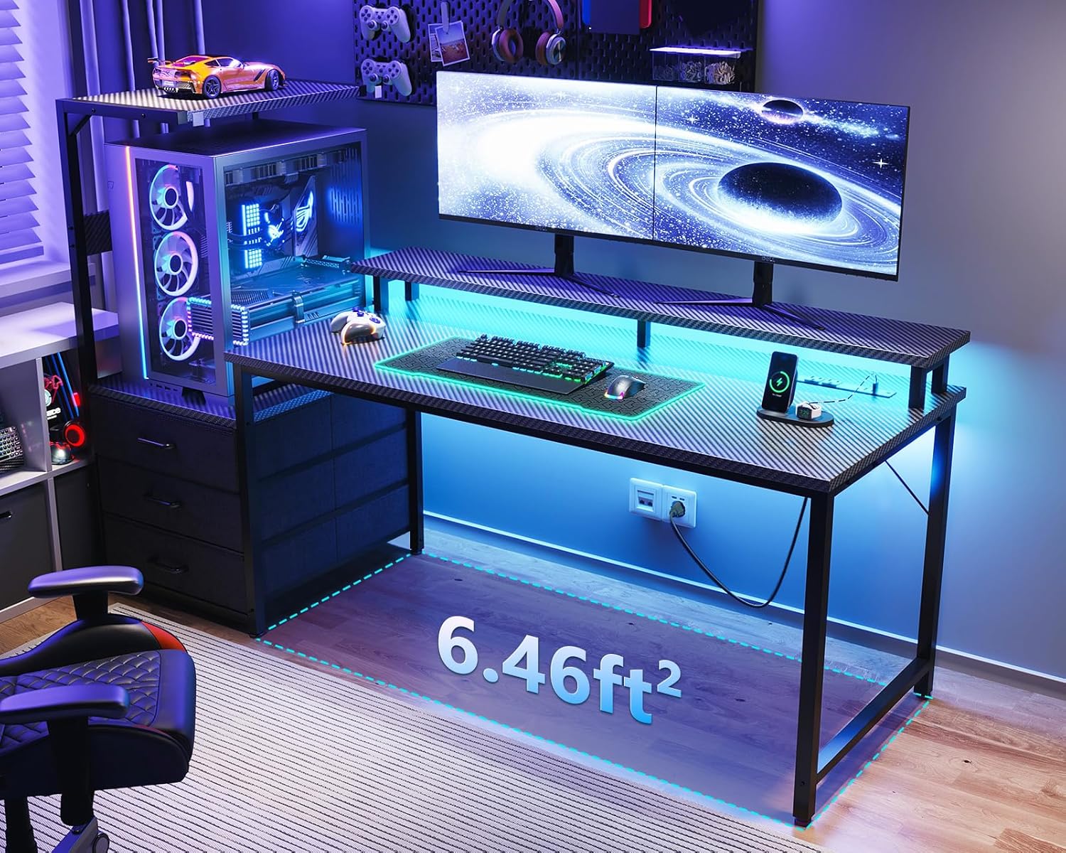 63 Inch Gaming Desk with PC Di - đánh giá và giá Desk Setup Black And Wood