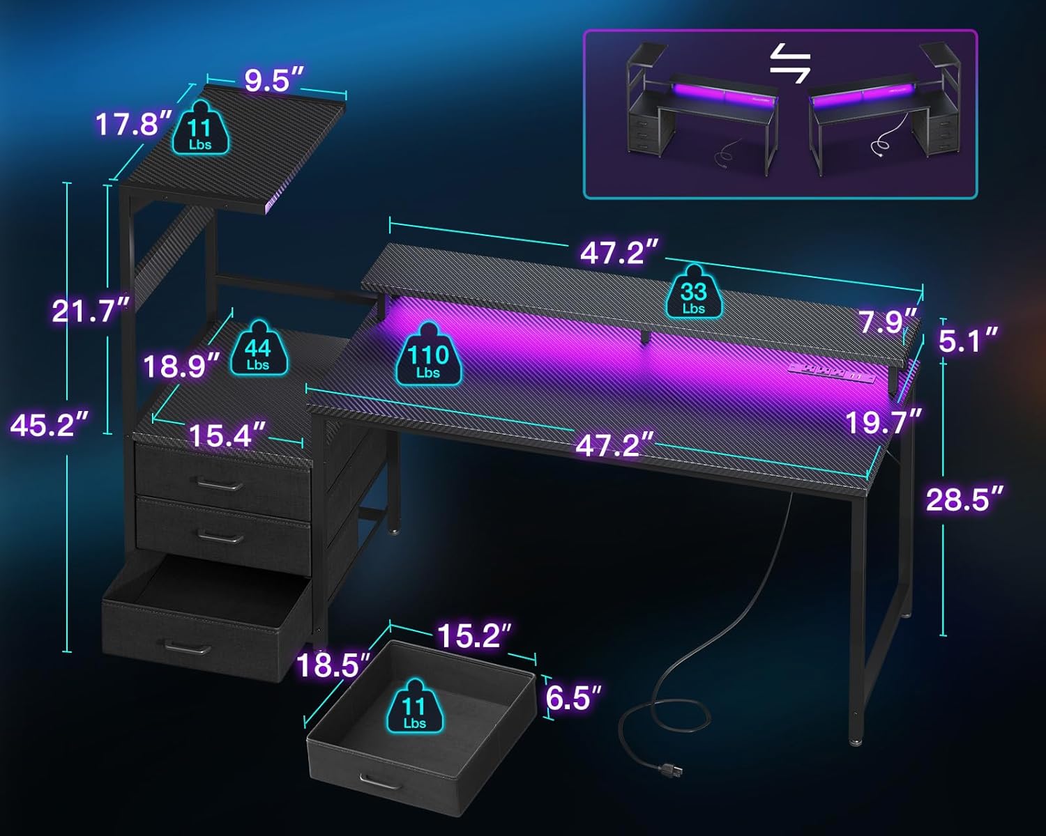 63 Inch Gaming Desk with PC Di - đánh giá và giá Desk Setup Black And Wood