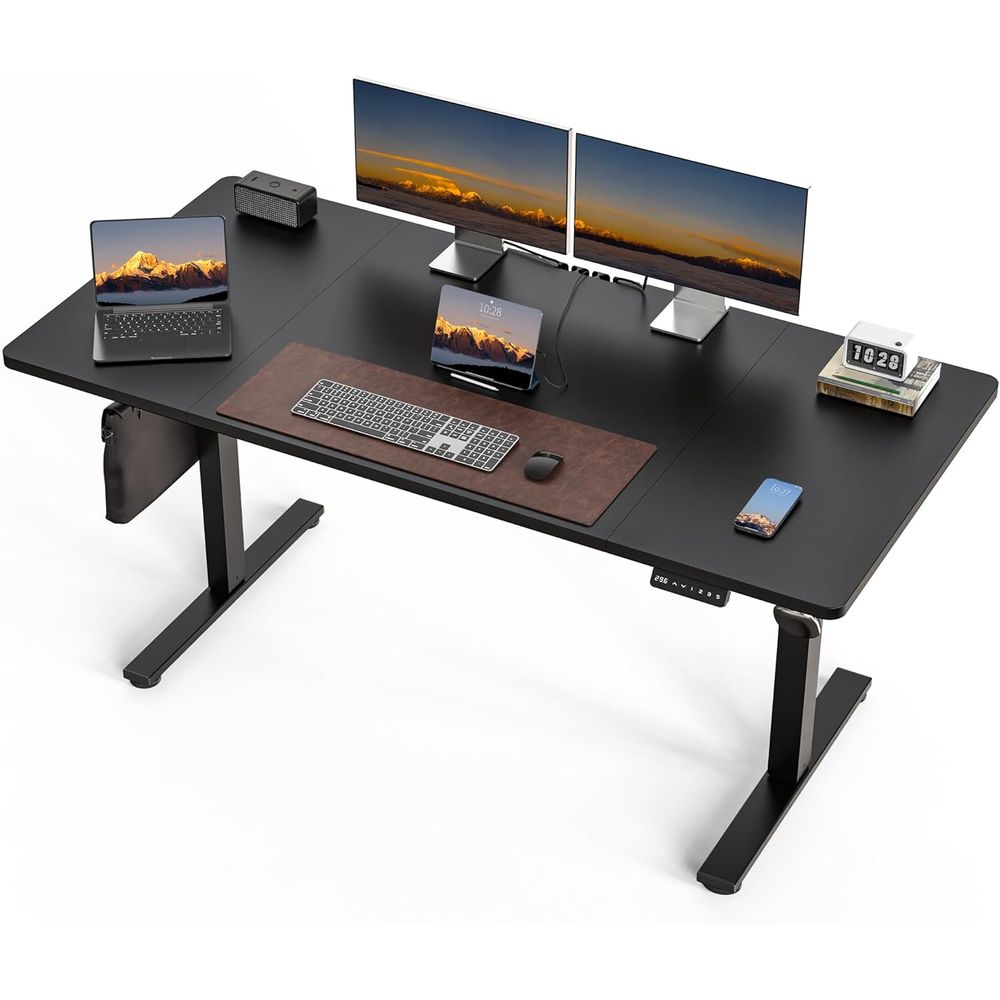 Large 63x30 Electric Adjustabl - đánh giá và giá Desk Setup Black And Wood
