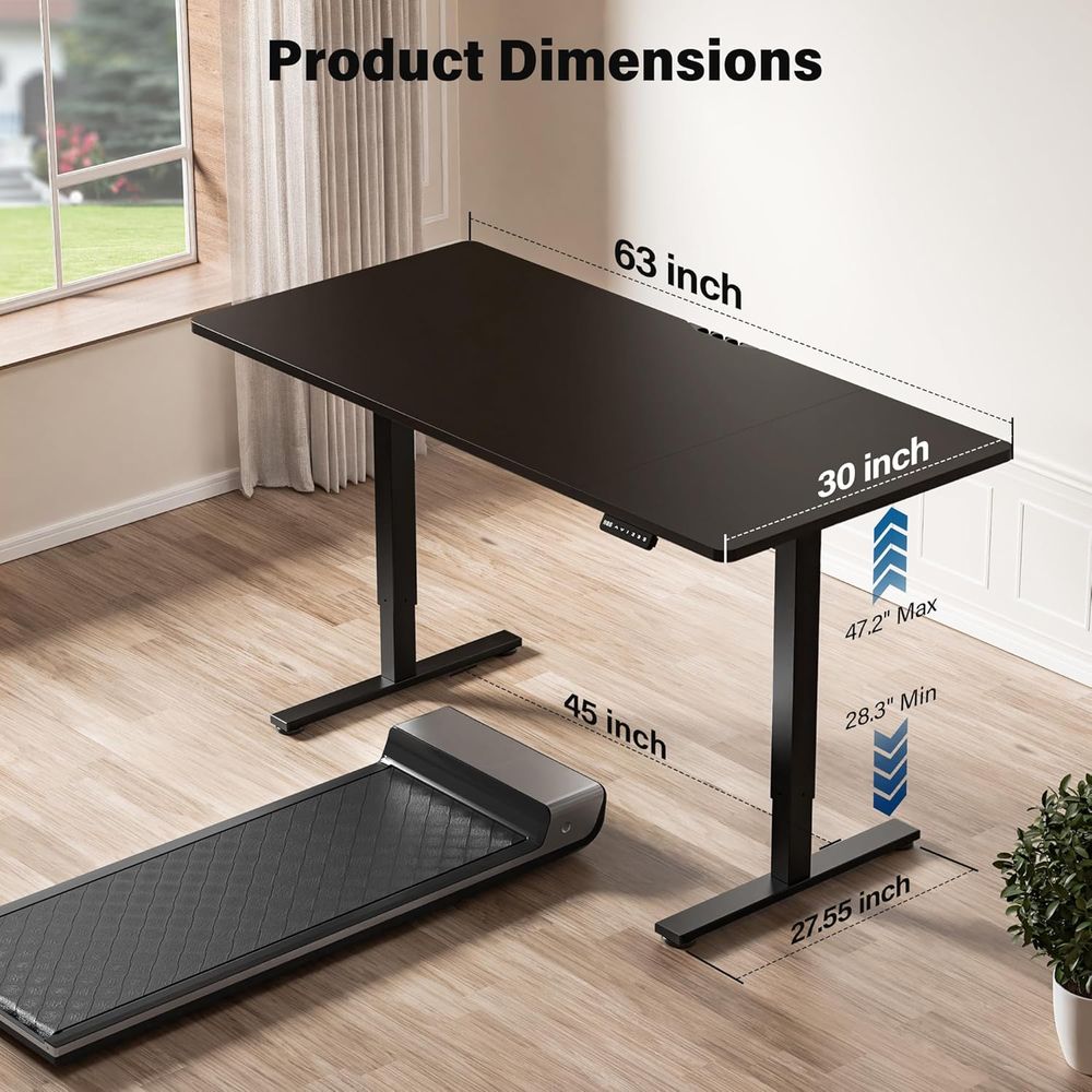 Large 63x30 Electric Adjustabl - đánh giá và giá Desk Setup Black And Wood