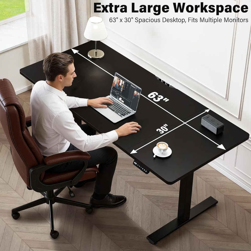Large 63x30 Electric Adjustabl - đánh giá và giá Desk Setup Black And Wood