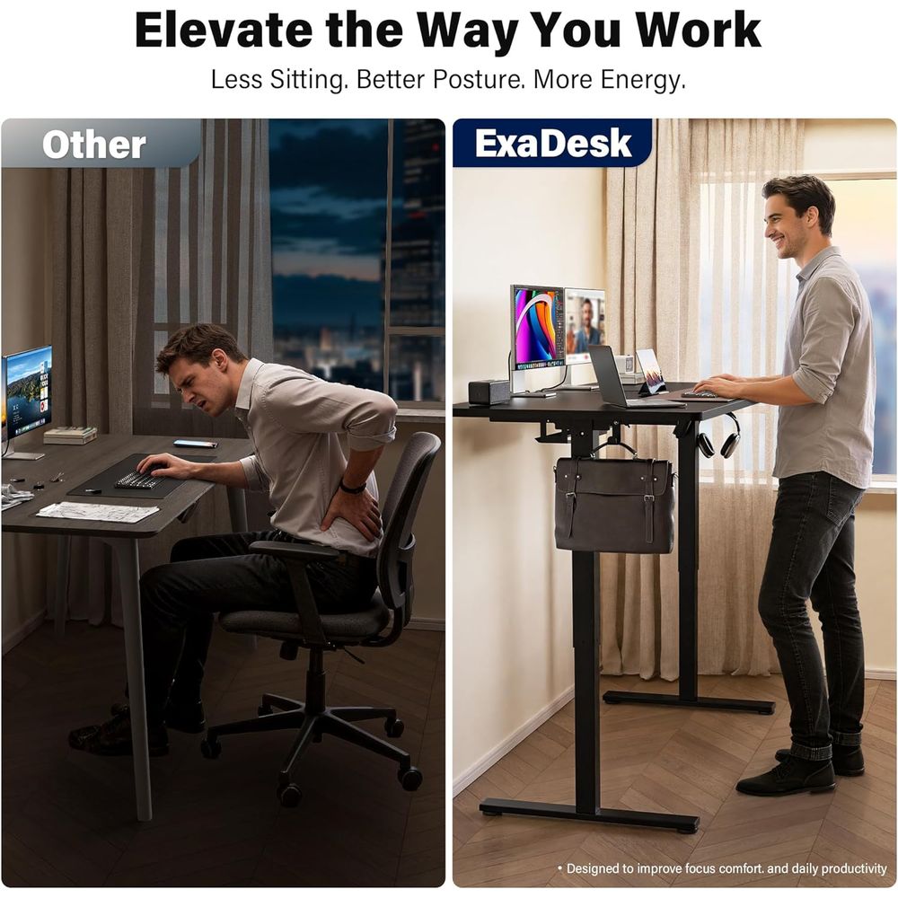 Large 63x30 Electric Adjustabl - đánh giá và giá Desk Setup Black And Wood