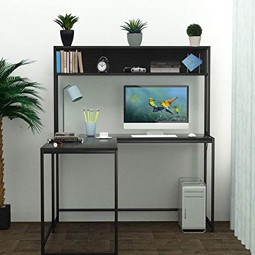 55 Inch Black L-Shape Corner W - đánh giá và giá Desk Setup Black And Wood