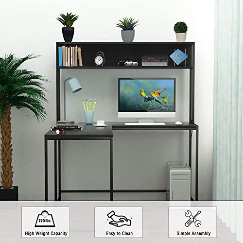 55 Inch Black L-Shape Corner W - đánh giá và giá Desk Setup Black And Wood