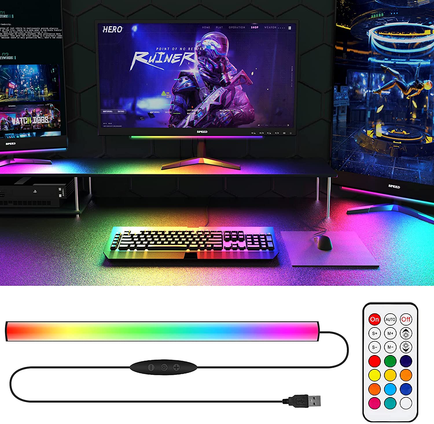 Under Monitor Light Bar RGB Dr - đánh giá và giá Desk Setup For Gaming